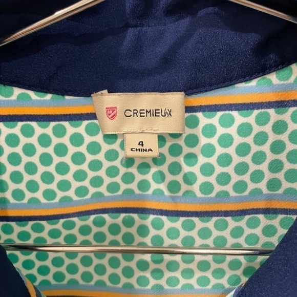 Cremieux Sleevelss Button-Down Mini Dress; Navy,‎ White/Green Dots; Size 4 - Picture 4 of 4